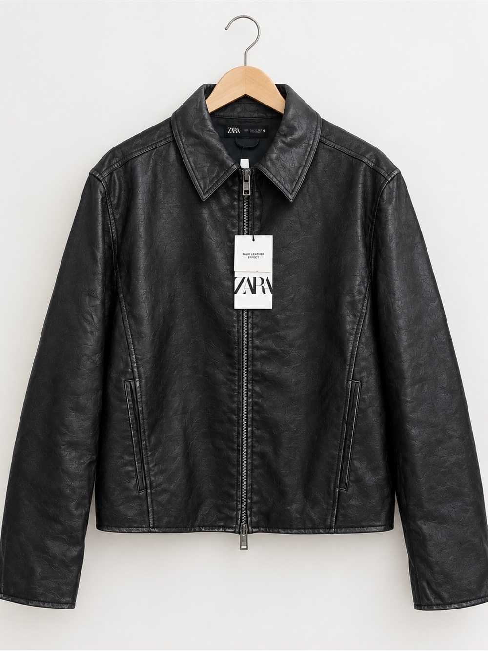 Zara Black Leather Zip Jacket with Collar